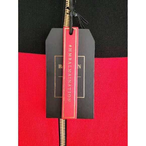 Balmain X H&M Red & Black Body Con Mini Dress With Gold Zipper Size 2 NWT - Picture 3 of 6